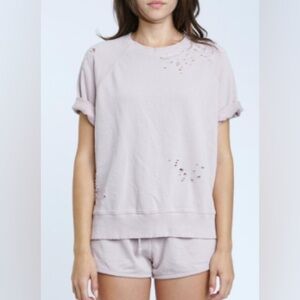 3/$20 PISTOLA FRENCH TERRY SHORT SLEEVE SHIRT IN YOU'RE BLUSHING distressed XS
